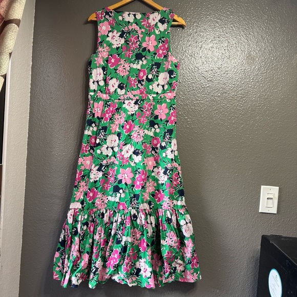 100% cotton J.Crew Printed V-neck ruffle midi dress sz 14 - Picture 5 of 12